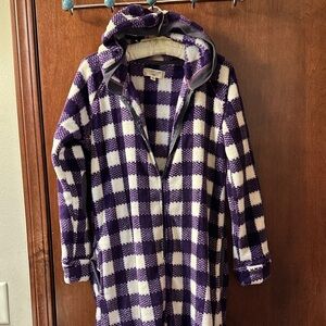 Cuddl Duds Purple and White Plaid Hooded Onesie